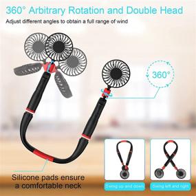 img 1 attached to YND Portable Neck Fan: Hand-Free Mini Personal Fan with Dual Wind Head and LCD Display for Outdoor Travel and Sports – Black Red