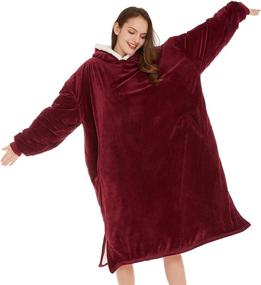 img 4 attached to Wine Red LetsFunny Oversized Blanket Sweatshirt: Cozy Sherpa Wearable with Pocket for Adult Women Men Teens - Super Warm Hooded Blanket, One Size Fits All