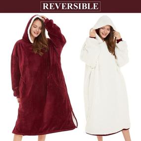 img 1 attached to Wine Red LetsFunny Oversized Blanket Sweatshirt: Cozy Sherpa Wearable with Pocket for Adult Women Men Teens - Super Warm Hooded Blanket, One Size Fits All
