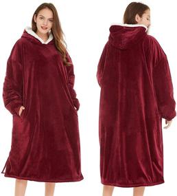 img 3 attached to Wine Red LetsFunny Oversized Blanket Sweatshirt: Cozy Sherpa Wearable with Pocket for Adult Women Men Teens - Super Warm Hooded Blanket, One Size Fits All