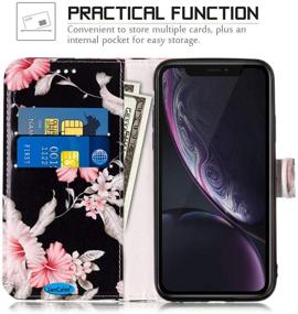 img 3 attached to JanCalm iPhone XR Case - Floral Pattern PU Leather Wallet Cover with Card/Cash Slots, Stand and Crystal Pen - Compatible with iPhone XR (Black/Flower)