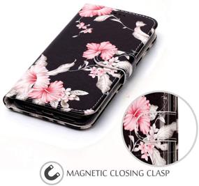 img 2 attached to JanCalm iPhone XR Case - Floral Pattern PU Leather Wallet Cover with Card/Cash Slots, Stand and Crystal Pen - Compatible with iPhone XR (Black/Flower)