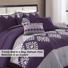 img 2 attached to MERRY HOME Bedding Comforter Sets - Bed in A Bag Queen Size Purple and Gray Comforter Set, 7-Piece Comforter Set for All Seasons, Soft and Comfortable (400GSM, Queen)