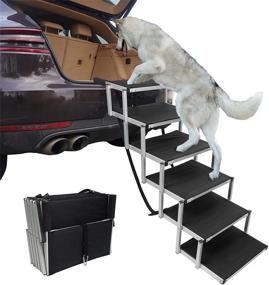 img 4 attached to 🐶 YEP HHO Dog Steps: Lightweight Aluminum Foldable Pet Ladder Ramp for Large Dogs - Supports 150-200 Lbs - Ideal for High Beds, Trucks, Cars, and SUVs