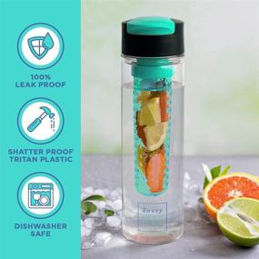 img 2 attached to Savvy Infusion Flip Top Fruit Infuser Water Bottle - Perfect Leak Proof Lid for Outdoor Activities - Dishwasher Safe Tritan Shatter Proof Plastic - Ideal Women's Gift - 24 Ounces Teal