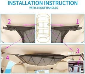 img 1 attached to Автомобильная сетка для хранения на потолке - грузовая сетка для длительных поездок, аксессуары для путешествий на автомобиле и кемпинговые сумки, с молнией, пряжкой и карманом для мелочей - удобная палатка для хранения одежды, пикника, игрушек и многого другого (1 шт.)