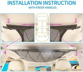 img 2 attached to Автомобильная сетка для хранения на потолке - грузовая сетка для длительных поездок, аксессуары для путешествий на автомобиле и кемпинговые сумки, с молнией, пряжкой и карманом для мелочей - удобная палатка для хранения одежды, пикника, игрушек и многого другого (1 шт.)