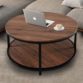 img 4 attached to 🪑 NSdirect 36” Round Coffee Table: Rustic Wooden Top, Sturdy Metal Legs, Modern Design with Storage Shelf