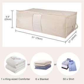 img 3 attached to 🛏️ Surblue Clothing Storage Bags with Clear Window, Reinforced Handle, Waterproof Foldable Oxford Fabric, Sturdy Zipper for Under Bed Storage - 2 Pack, Beige, 85L Capacity - Ideal for Comforters, Blankets, Quilts, Bedding, Pillows, and Clothes