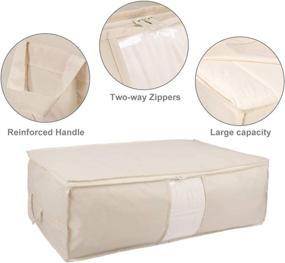 img 2 attached to 🛏️ Surblue Clothing Storage Bags with Clear Window, Reinforced Handle, Waterproof Foldable Oxford Fabric, Sturdy Zipper for Under Bed Storage - 2 Pack, Beige, 85L Capacity - Ideal for Comforters, Blankets, Quilts, Bedding, Pillows, and Clothes