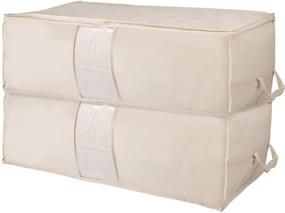 img 4 attached to 🛏️ Surblue Clothing Storage Bags with Clear Window, Reinforced Handle, Waterproof Foldable Oxford Fabric, Sturdy Zipper for Under Bed Storage - 2 Pack, Beige, 85L Capacity - Ideal for Comforters, Blankets, Quilts, Bedding, Pillows, and Clothes