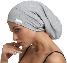 img 4 attached to 🎀 SAYMRE Satin Lined Bonnet: Silky Hair Wrap for Women with Curly Long Hair - Large Sleep Cap with Adjustable Beanie Slouchy Hat Design