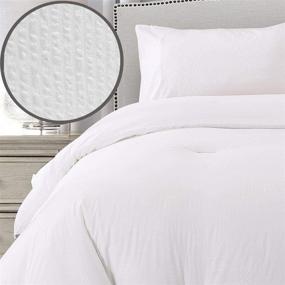 img 2 attached to Nanko Seersucker Queen Comforter Set 3 PCs – All Season Reversible Down Alternative Quilted Duvet Insert - Luxury Hotel Quality Bedding Sets in a Bag (Size 90 inch, White)