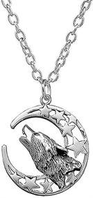 img 4 attached to 🌙 Eiffy Antique Silver Howling Wolf Crescent Moon and Pentagram Pentacle Star Pendant Necklace: Exquisite Wicca Jewelry