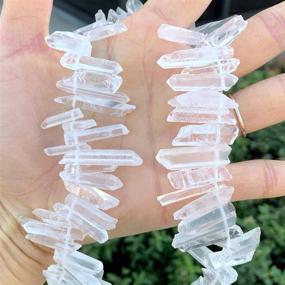 img 2 attached to 🔮 Small Size Clear Crystal Quartz Pendulum Spike Points with Natural Raw Healing Properties - 2 Strands, 30 Inch Total Length - Top Drilled Gemstone Stick Pendant Beads GA1