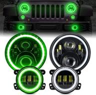 🚙 beeyeo jeep wrangler led headlight with rgb halo, 7'' angle eye + 4'' fog lights combo for 1997-2018 jk tj lj jku, bluetooth control, dot approved logo