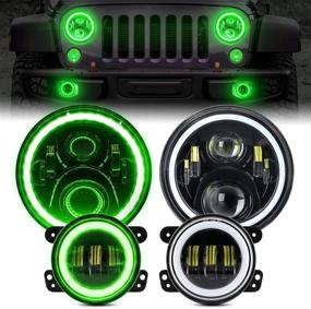 img 4 attached to 🚙 BEEYEO Jeep Wrangler LED Headlight with RGB Halo, 7'' Angle Eye + 4'' Fog Lights Combo for 1997-2018 JK TJ LJ JKU, Bluetooth Control, DOT Approved