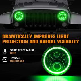 img 2 attached to 🚙 BEEYEO Jeep Wrangler LED Headlight with RGB Halo, 7'' Angle Eye + 4'' Fog Lights Combo for 1997-2018 JK TJ LJ JKU, Bluetooth Control, DOT Approved