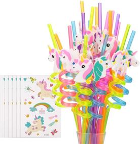 img 4 attached to 🦄 Set of 30 Reusable Unicorn Drinking Plastic Straws with Cleaning Brush and Unicorn Temporary Tattoos for Girls - Rainbow Unicorn Birthday Party Supplies - Party Favors and Decorations