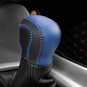 img 4 attached to 🚗 Bwen Genuine Leather Car Gear Shift Cover Black with Blue Gear Shift Knob Cover for Toyota C-HR 2018-2021 - Premium Upgrade for a Stylish Interior Transformation