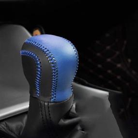 img 2 attached to 🚗 Bwen Genuine Leather Car Gear Shift Cover Black with Blue Gear Shift Knob Cover for Toyota C-HR 2018-2021 - Premium Upgrade for a Stylish Interior Transformation