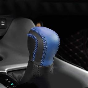 img 3 attached to 🚗 Bwen Genuine Leather Car Gear Shift Cover Black with Blue Gear Shift Knob Cover for Toyota C-HR 2018-2021 - Premium Upgrade for a Stylish Interior Transformation