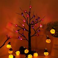 battery powered black tree lamp with 24 led lights and 30 diy spiders/bats - malgero halloween decoration for gothic home decor, indoor tabletop spooky bonsai night light логотип