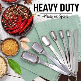 img 3 attached to 🥄 Zulay Kitchen Stainless Steel Measuring Spoons Set - Etched Markings, Slim Design for Spice Jars - Heavy Duty 6 Piece Set with Bonus Leveler