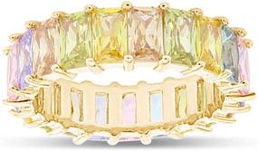 img 4 attached to AFFY Emerald Cut Created Gemstone Eternity Rainbow Women's Jewelry