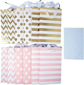 img 2 attached to 12 Count Pink and Gold Mylar Paper Favor Gift Bags with Satin Ribbon Handles and Decorative Tissue Paper for All Events and Parties