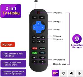 img 3 attached to 📱 Enhanced Replacement Remote Control for Roku Player with 9 Additional Learning Keys to Command TV, Soundbar, and Receiver All-in-One (Not Compatible with Roku Stick) (2 Pack)