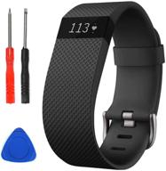 silicone replacement bands for charge hr with metal buckle - sophili fitness wristband strap for fitbit charge hr / hr1 (black/s) logo