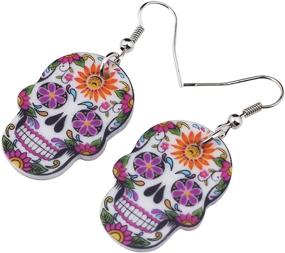 img 2 attached to 🎃 NEWEI Halloween Skeleton Skull Earrings: Acrylic Dangle Big Long Fashion Jewelry for Women & Girls - Gift Charms