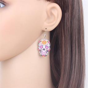 img 3 attached to 🎃 NEWEI Halloween Skeleton Skull Earrings: Acrylic Dangle Big Long Fashion Jewelry for Women & Girls - Gift Charms