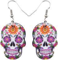 🎃 newei halloween skeleton skull earrings: acrylic dangle big long fashion jewelry for women & girls - gift charms logo