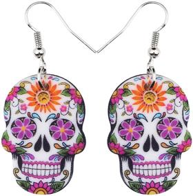 img 4 attached to 🎃 NEWEI Halloween Skeleton Skull Earrings: Acrylic Dangle Big Long Fashion Jewelry for Women & Girls - Gift Charms