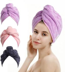 img 4 attached to 👚 Super Absorbent Microfiber Hair Towel Wrap Set - 3 Pack, Lightweight Hair Turbans for Women to Dry Hair Faster (Dark Gray, Purple, Pink)