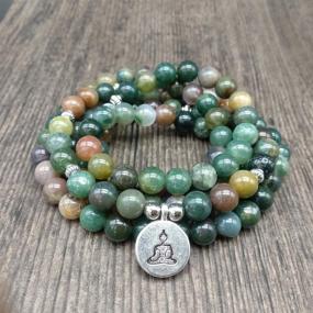 img 3 attached to Indian Agate Mala Beads Bracelet for Yoga Meditation - Self-Discovery 108 Natural