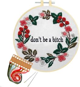 img 4 attached to 🧵 Nuberlic Embroidery Kit: Stamped Cross Stitch for Adults with Hoop, Pattern, Cloth, Needlepoint Thread, and Floss