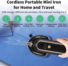 img 2 attached to 👕 Portable Cordless Mini Iron for Clothes, USB Rechargeable Travel Iron with Dry Wet Ironing, Handheld Ironing Machine featuring 3 Temperature Settings (Black)