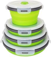 🥗 ccyanzi green round collapsible food containers: airtight silicone storage bowls, set of 4, ideal for kitchen, rv, lunch boxes - microwave and freezer safe логотип