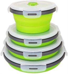 img 4 attached to 🥗 CCyanzi Green Round Collapsible Food Containers: Airtight Silicone Storage Bowls, Set of 4, Ideal for Kitchen, RV, Lunch Boxes - Microwave and Freezer Safe