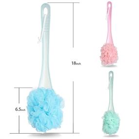 img 2 attached to 🛁 Bath Loofah & Brush with Extended Handle for Shower & Bath | Exfoliating Pouf Scrubber on Stick | Body Back Luffa Brush by Woods World (Blue)