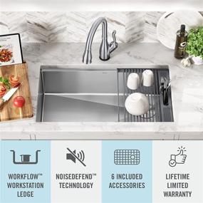 img 3 attached to 🚰 DELTA 95B932-32S-SS Lorelai Workstation Stainless Steel Undermount Kitchen Sink with Single Bowl, WorkFlow Ledge, and 6-Piece Chef's Kit Accessories