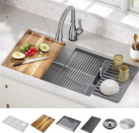 img 4 attached to 🚰 DELTA 95B932-32S-SS Lorelai Workstation Stainless Steel Undermount Kitchen Sink with Single Bowl, WorkFlow Ledge, and 6-Piece Chef's Kit Accessories