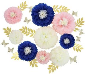 img 4 attached to 💙 Stunning Navy Blue Pink Paper Flowers for DIY Bridal Shower Décor and Nautical Wedding Centerpieces – Set of 27