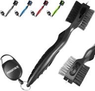 🏌️ golf club cleaning tool - 2-in-1 brush and groove cleaner with retractable zip-line, metal buckle, sharp pick, and dual bristles for effective cleaning logo