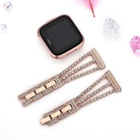 img 3 attached to 💎 Gsmartive Diamond Rhinestone Bracelet Strap for Women - Versa/Versa 2/Versa Lite Bands, Quick Release Jewelry Bangle in Rose Gold