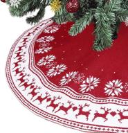 🎄 скатерть для ёлки красного цвета из вязаного полотна 48 дюймов - праздничные снежинки, олень и рустическая ошейниковая обрезка для украшения нового года, рождества и праздничных вечеринок логотип