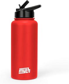 img 3 attached to 🔴 MYTH 32oz Stainless Steel Water Bottle with Straw Lid - Double Wall Insulated, Sweatproof Design, Powder Coated Grip in Red